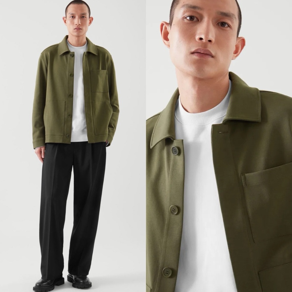 COS Men’s Minimal Workwear Khaki Green Cotton Jacket Coat